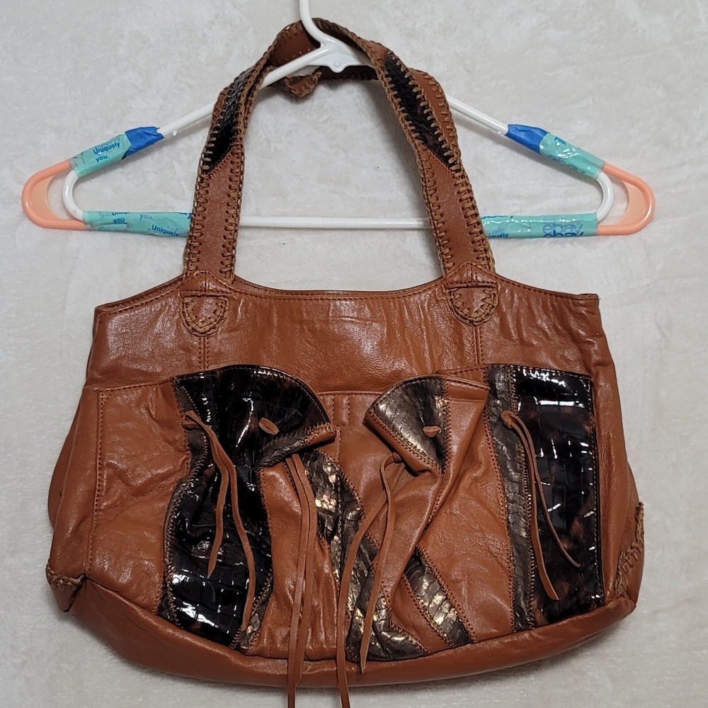 Chi Women's Shoulder Bag Leather And Snakeskin Double Handle Drawstring Pocket